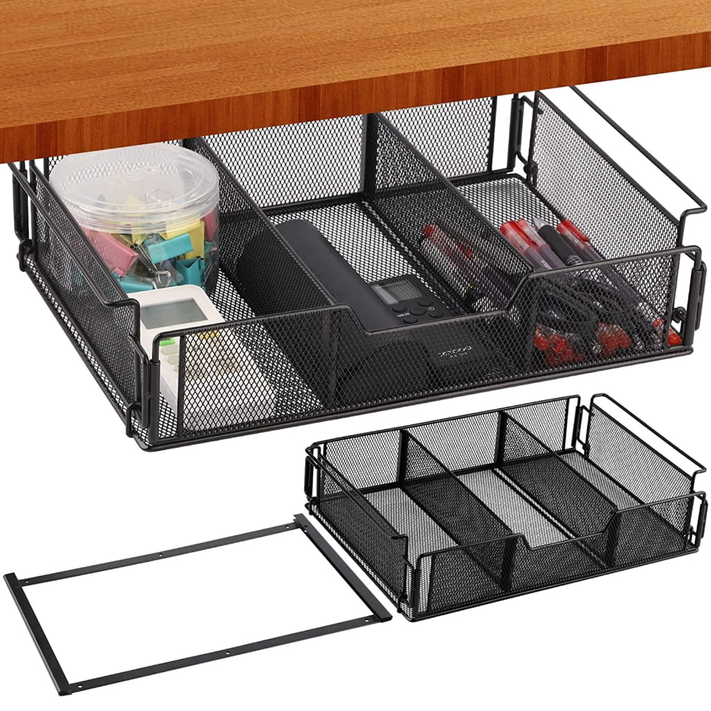 Under Desk DrawerScrew-on Hidden Desk Organizer Box Slide-Out Storage Drawer