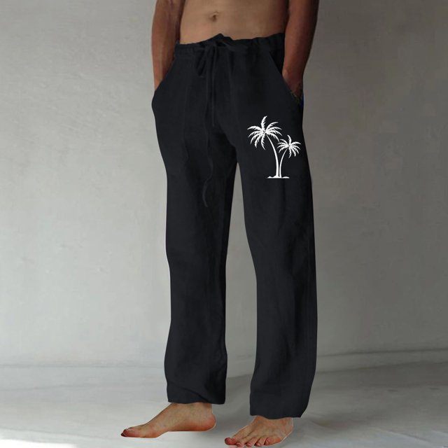 Puntoco Pantalones casuales largos para hombre, pantalones casuales con estampado de moda para hombre, cintura elástica con bolsillos, pantalones deportivos