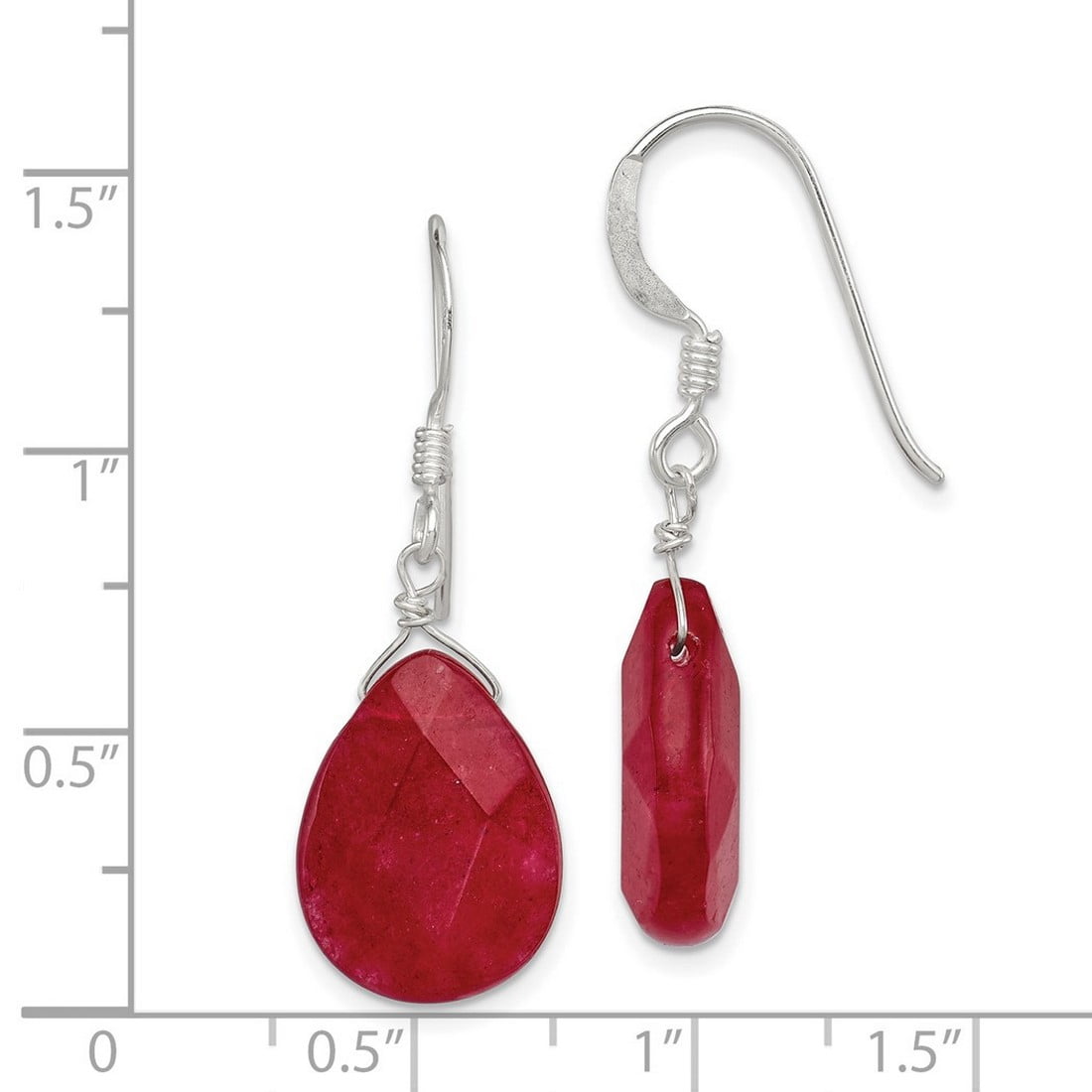 925 Sterling Silver Shepherd hook Red Dyed Jade Long Drop Dangle Earrings 31x12mm Wide Dangle Earring for Women