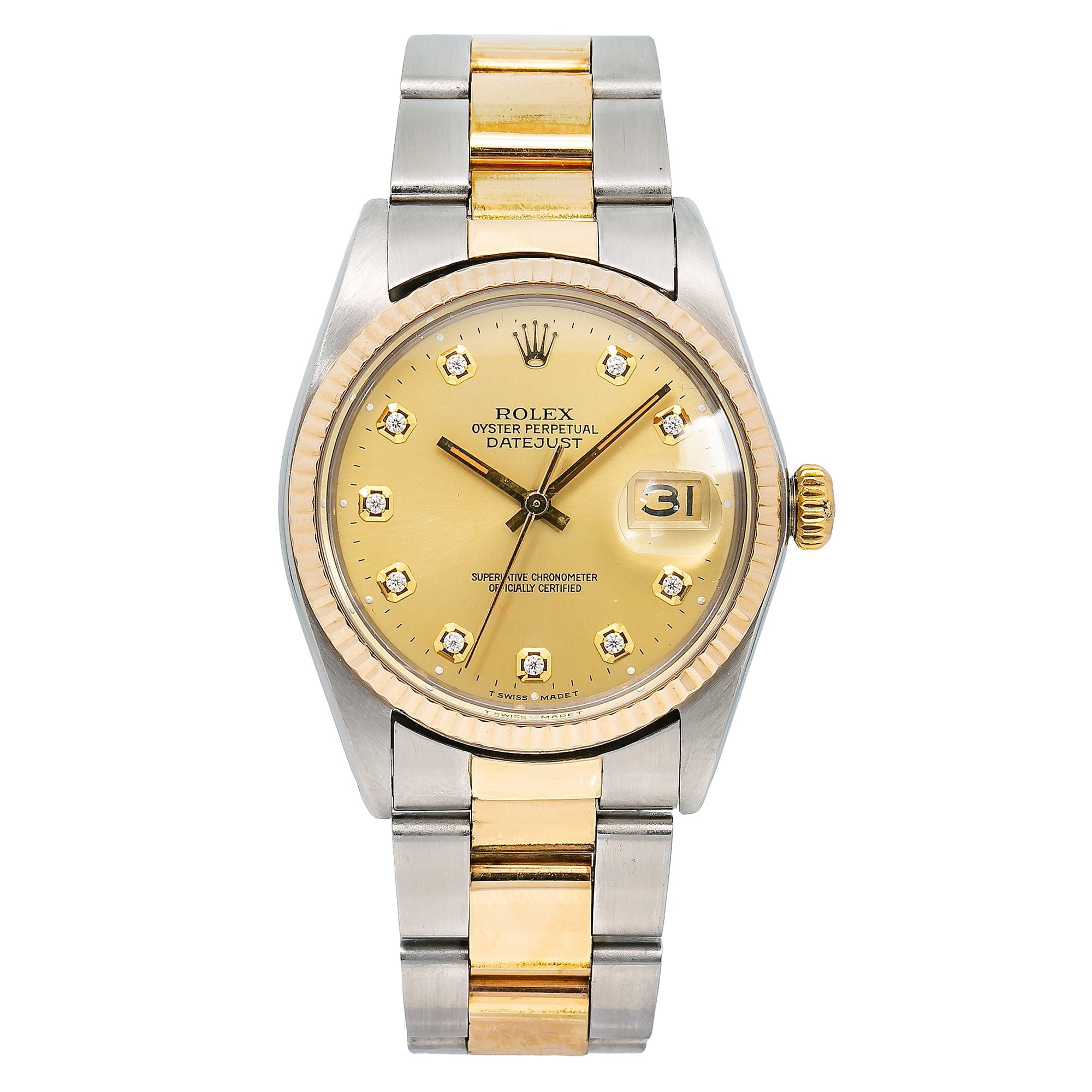 Pre-Owned Rolex Datejust 16013 36 mm Champagne Diamond Dial Two-Tone Oyster Bracelet Mens Watch