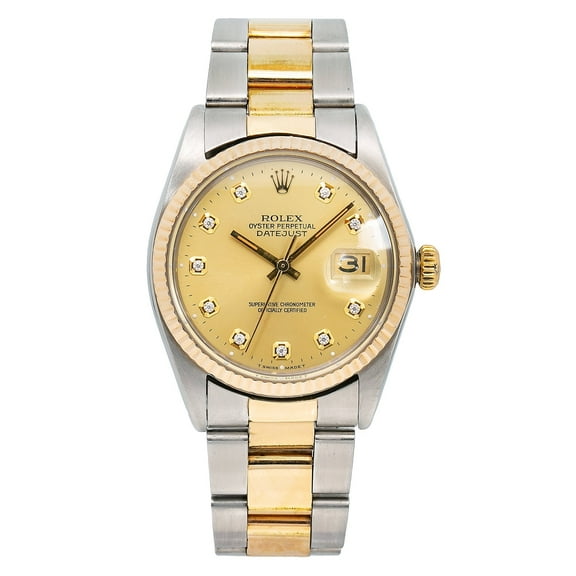 Pre-Owned Rolex Datejust 16013 36 mm Champagne Diamond Dial Two-Tone Oyster Bracelet Men’s Watch