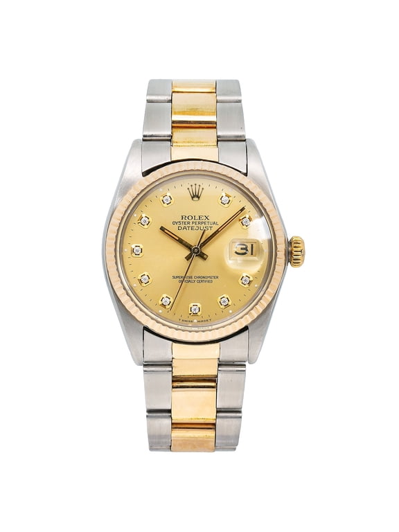 Pre-Owned Rolex Datejust 16013 36 mm Champagne Diamond Dial Two-Tone Oyster Bracelet Men’s Watch