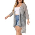 thumbnail image 2 of DARING DIVA Plus Size Lace Crochet Sheer Kimono Cover Up Cardigan 1X Gray, 2 of 6