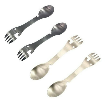 

4 Pcs Stainless Steel Multifunctional Fork Spoon Opener Outdoor Camping Portable Tableware Fork and Spoon Integrated