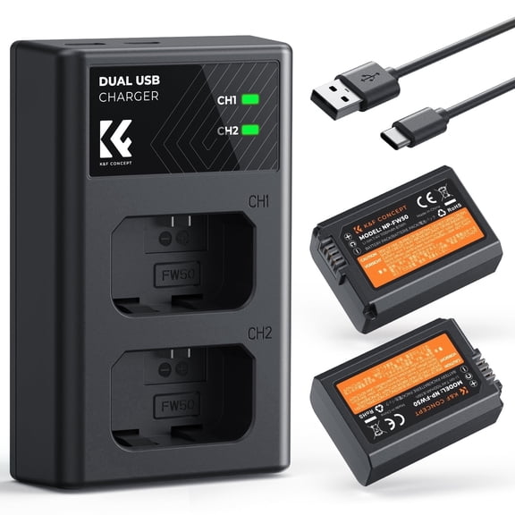 K&F CONCEPT 2-Pack NP-FW50 Camera Battery and Dual Slot Charger