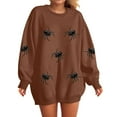 thumbnail image 2 of TTUHYWXI Crewneck Halloween Sweatshirts for Women Skeleton Ghost Print Long Sleeve Sweaters Overized Loose Fit Fall Pullover (Brown, XL), 2 of 6