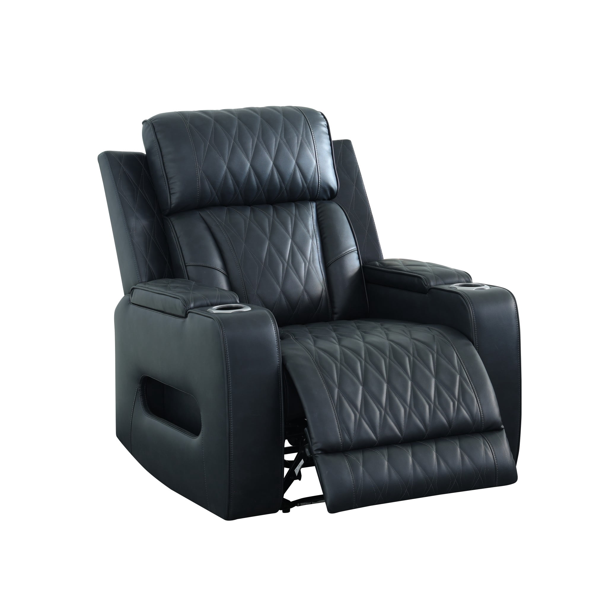 Gewnee Power Recliner Chair, Adjustable Reclining Lounge Chair with USB Ports, LED Lights & Cup Holders, Air Leather Upholstered Single Sofa Recliner for Living Room, Office, Blackish Gray