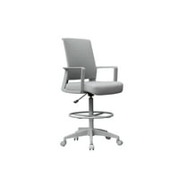 Boss Office Products Mesh High Back Flip Arm  Stool Task Chair, Grey/White