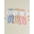 thumbnail image 3 of BemeyourBBs Newborn Baby Girl Summer Clothes Cotton Outfits Faux Two-piece Romper Bow Print Ruffled Trim Short Sleeve Jumpsuit and Bow Headband 2 Pcs Set, 3 of 9