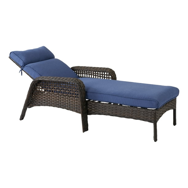 Better Homes & Gardens Ravenbrooke Cushioned Wicker Outdoor Chaise Lounge - Blue - Walmart.com