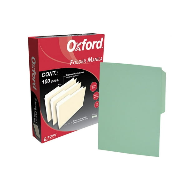 Fólder Manila Oxford, Tamaño Carta, Color Verde, 100 Piezas