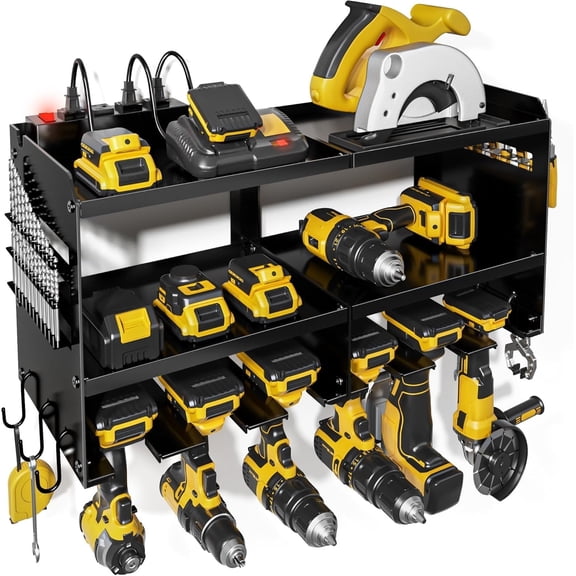 SPAMPUR POWER TOOL ORGANIZER WALL MOUNT, 3 LAYER HEAVY DUTY - BLACK