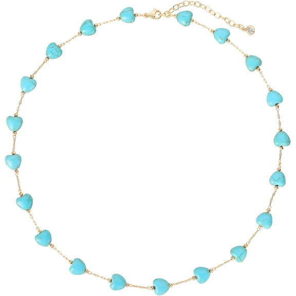 Turquoise Jewelry for Women - 14K Gold Plated Turquoise Necklace for Women Colorful Beaded Necklaces Summer Beach Boho Choker Bead Gift