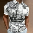 thumbnail image 3 of Vintage Sailboat Pattern Print Summer Button Down Collar Men's Polo Shirt Casual Tops Oversized Short Sleeve Trend Men Clothing, 3 of 6