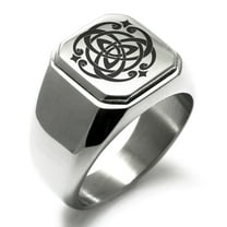 Stainless Steel Celtic Triquetra Heart Knot Engraved Square Flat Top Biker Style Polished Signet Ring