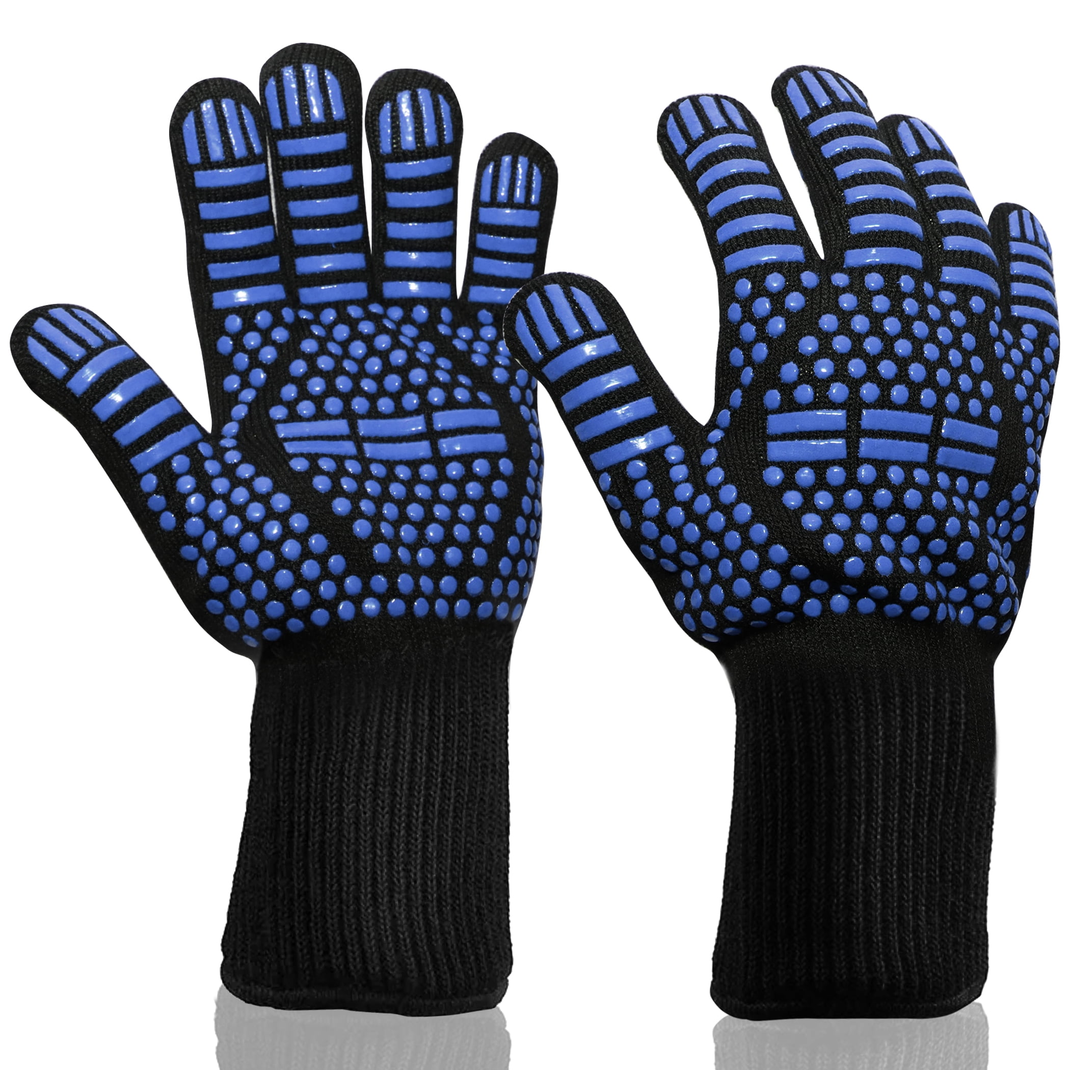 Extreme Heat Resistance BBQ Gloves, Oven Mitts, Non-Slip, Food Grade, for Grilling, BBQ, Baking or Firepit - Blue