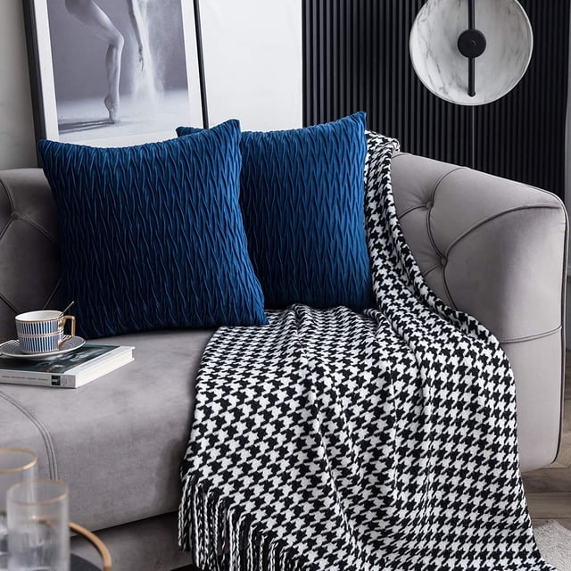 Juego de 2 fundas de almohada decorativas de terciopelo con textura, estilo lujoso, suave, funda de almohada de granja para sofá, dormitorio, sofá (18.0 x 18.0 in)