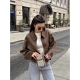 thumbnail image 3 of Chaqueta corta de lana marrón Vintage para mujer, abrigos recortados con cremallera, manga larga, solapa elegante, ropa de calle elegante para mujer, otoño, 3 of 5