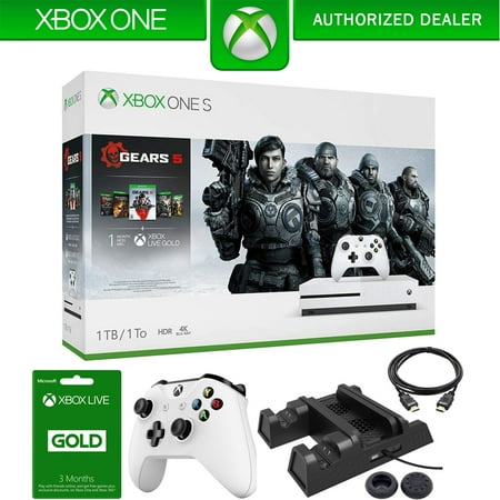 Joystick For War Thunder Microsoft Xbox One S 1TB Console with Gears Of War 5 Bundle with Xbox Wireless Controller, Xbox Live 3 Month Gold Membership, Deco Gear Joystick Thumb Grips, 3-in-1 Vertical Stand and HDMI Cable ()