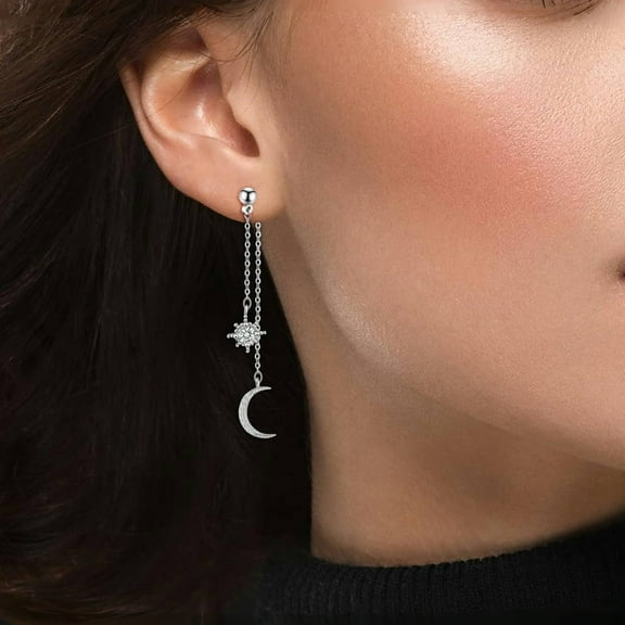Moon and Star Dangle Earrings for Women – Crescent Drop Earrings with Sparkling Cubic Zirconia, Celestial Jewelry Night Sky