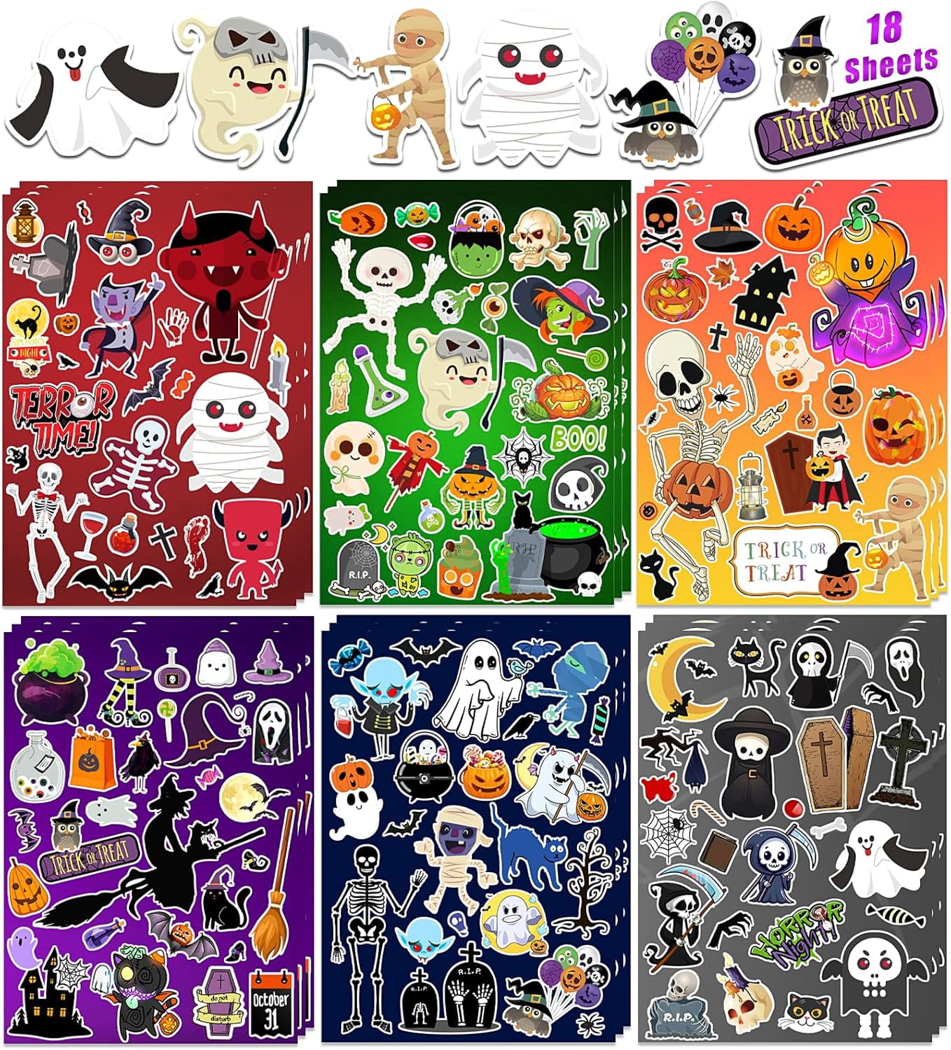 Halloween Stickers & Party Favors - 18 Sheets, 500PCS Vinyl Waterproof Stickers for Kids' Games, Treats & Decorations