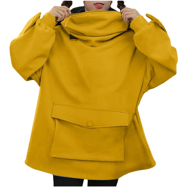 Rbaofujie Sweat à Capuche Mignon pour Femmes Poche Tridimensionnelle Design Mignon Pull-Over Jaune Pull pour Femmes