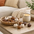 thumbnail image 6 of Blue Pumpkins Fall Decor with Textured Ridges, 12 Resin Pumpkins for Halloween Mantel Decor and Thanksgiving Centerpieces, Farmhouse Fall Decor for Shelf and Table, 6 of 8