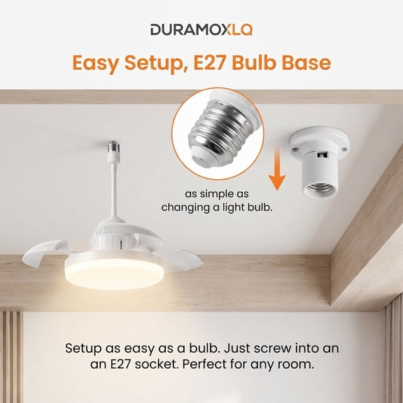 DURAMOXLQ 16" Retractable Ceiling Fan with Light and Remote, E26 Bulb Socket, Small Modern Fandelier with Invisible Blades for Bedroom and Office