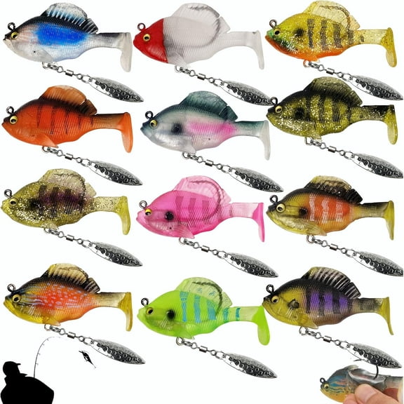 6/12PCS Multiple Pre-Rigged Jig Head Soft FishingLures, Bluegill Swimbait, Paddle Tail Swim Baits, Swim Jigs for Bass Fishing, Swimbait Fishing Lures for Bass Trout Walleye Crappie