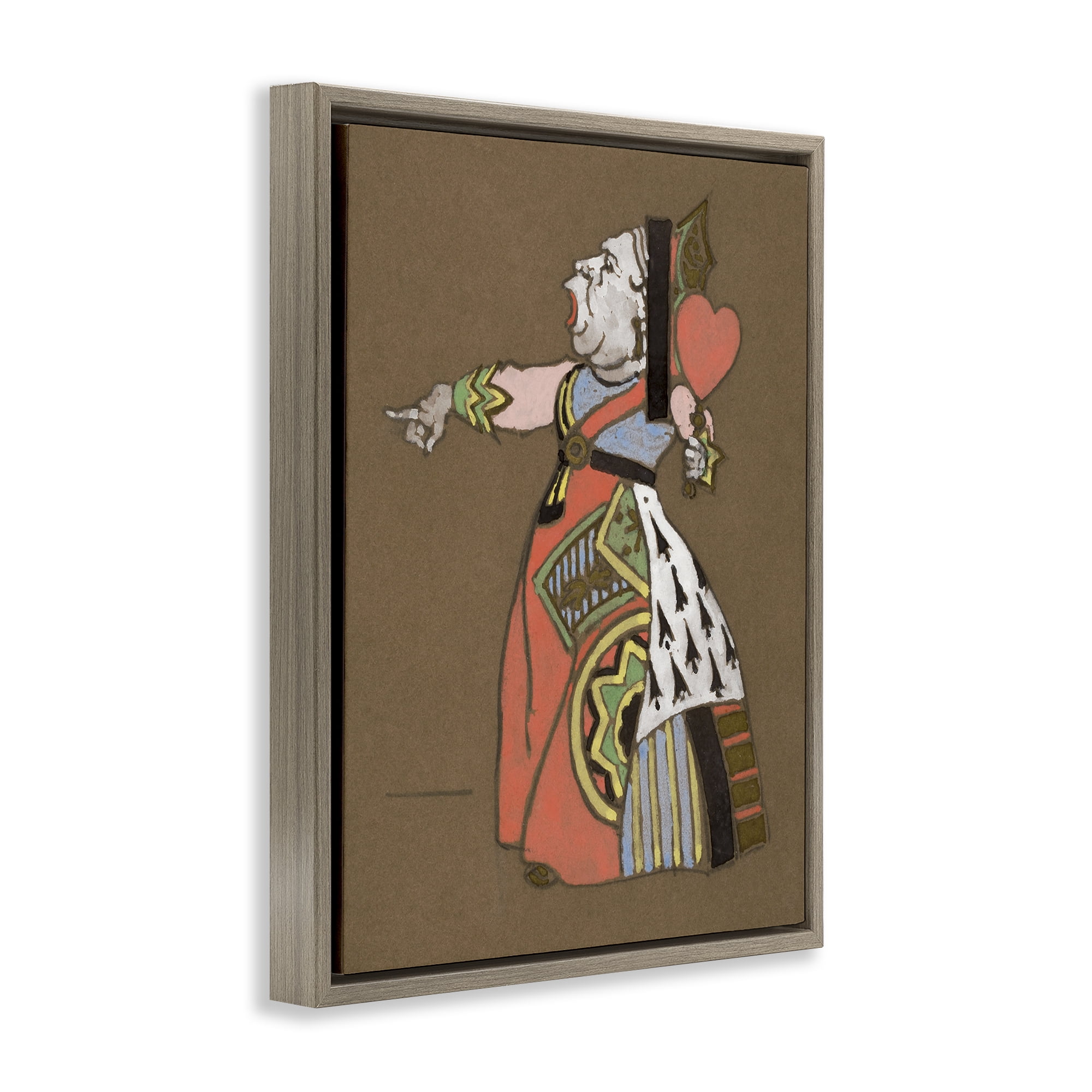 Stupell Industries Antique Queen of Hearts Entertainment Painting Brown Floater Framed Canvas Art Print Wall Art, 17 x 21