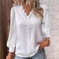 thumbnail image 6 of Guiexla Women Shirt V-neck Lace Splicing Trim Long Sleeve Pullover Tops Solid Color Loose Fit Top with Lace Decoration, 6 of 7