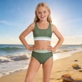thumbnail image 4 of Girls Color Block Two Piece Bathing Suit, Striped Wide Strap Crop Tankini, High Waist Split Swimming Outfit for Preteen Beach Girls, 4 of 4