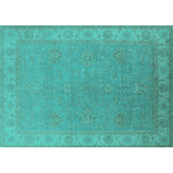 Ahgly Company Indoor Rectangle Oriental Turquoise Blue Industrial Area Rugs, 6' x 9'
