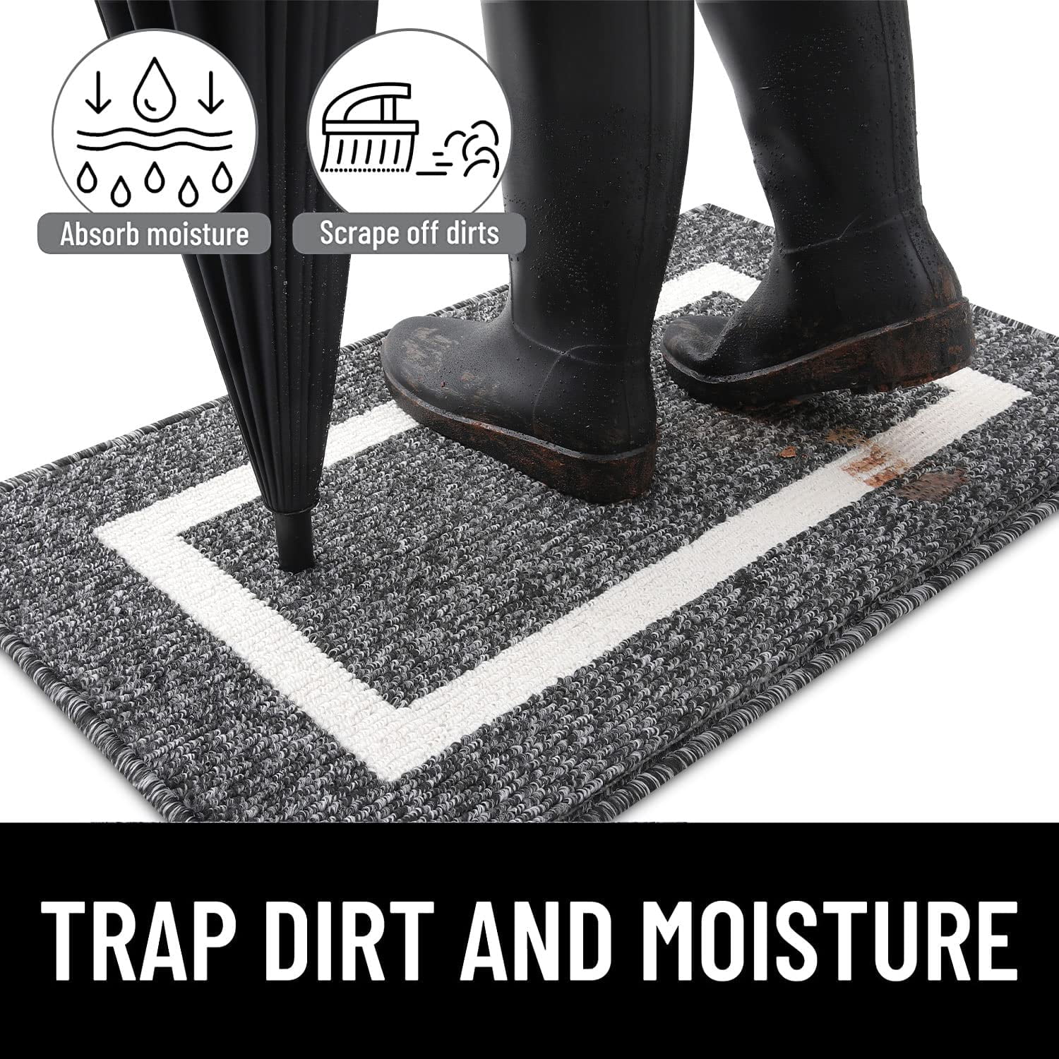 Buganda Indoor Door Mat, 24"x 36", Non Slip Low-Profile Entrance Rug Front Inside Doormats Dirt Trapper Entry Door Rugs for Entryway, Black