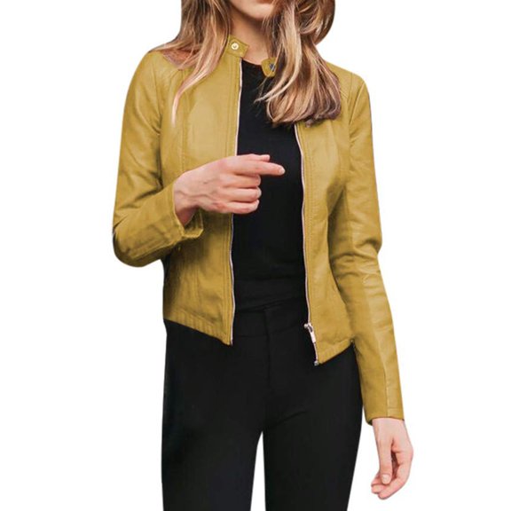 Fit Womens Faux Leather Cropped PU Motorcycle Biker Fall Outfits Tops
