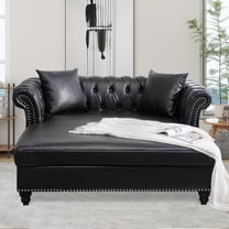 63" Chesterfield Loveseat Chaise Lounge Sofa, Faux Leather Oversized Chaise Lounge Chair with Rolled Arms & 2 Pillows for Living Room (Black)