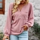 thumbnail image 2 of Camisa de manga larga con cuello en V para mujer, Tops holgados de punto con abertura lateral y botones informales a la moda para Otoño e Invierno, 2 of 6