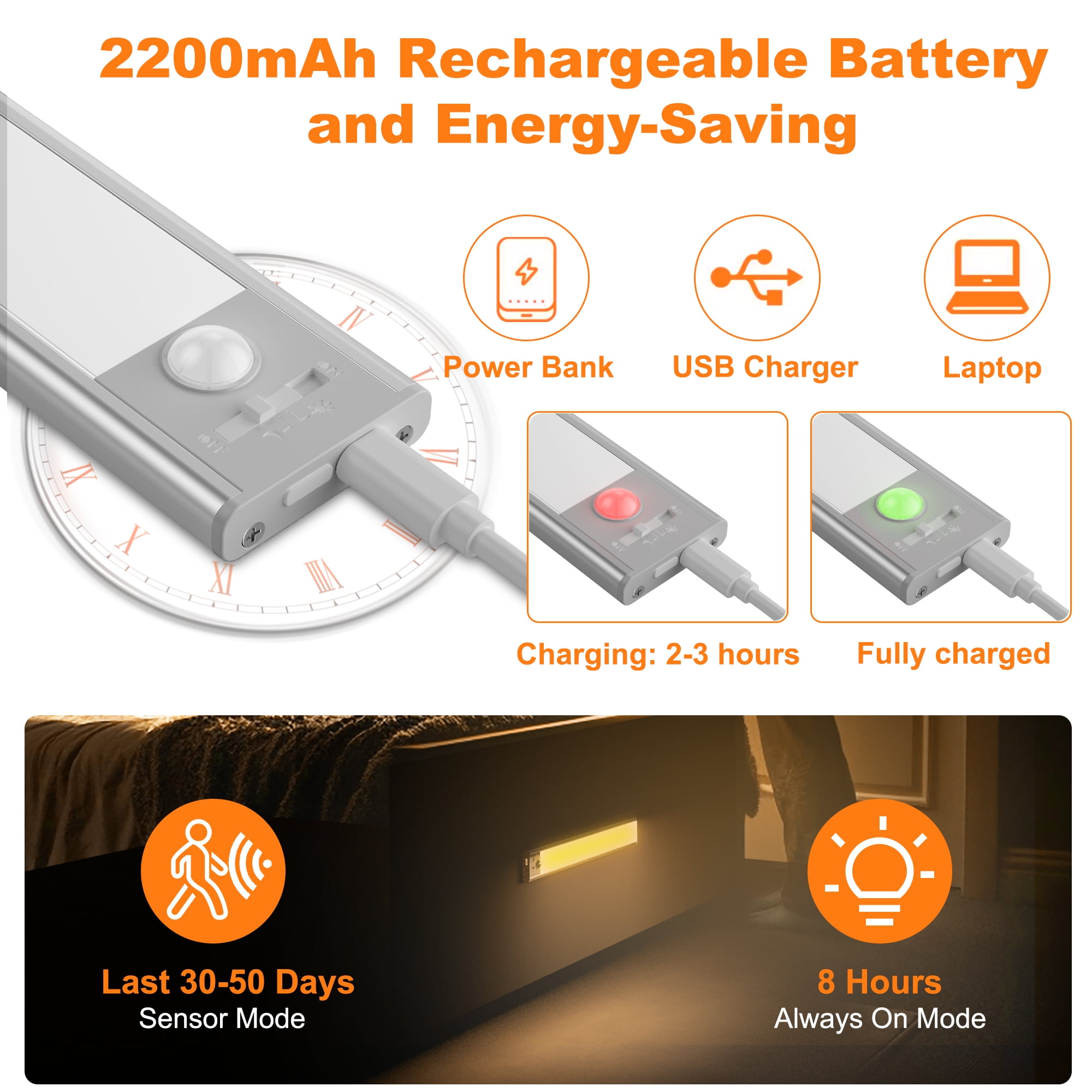 Xecessory 15.7” 146 Lumens Motion Sensor LED Under-Cabinet Light, 6000K (2 Count)