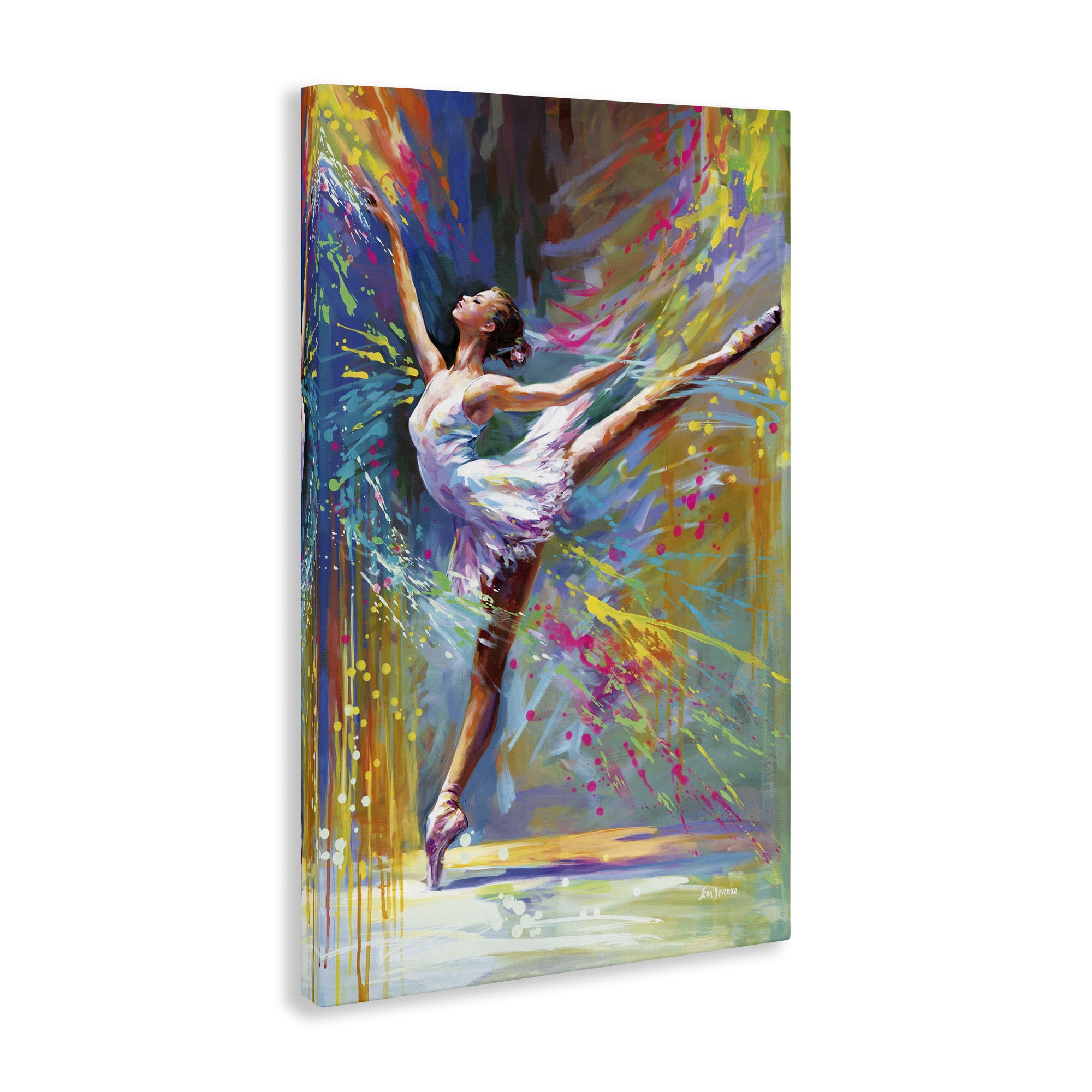 Stupell Industries Ballerina with Modern Splash Entertainment Painting Wrapped Canvas Art Print Wall Art, 20 x 30