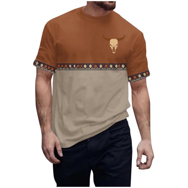 Camisas de Manga Larga para Hombres Imprimir Casual Cuello Redondo Blusa de Manga Corta, Camisas de Lino para Hombres