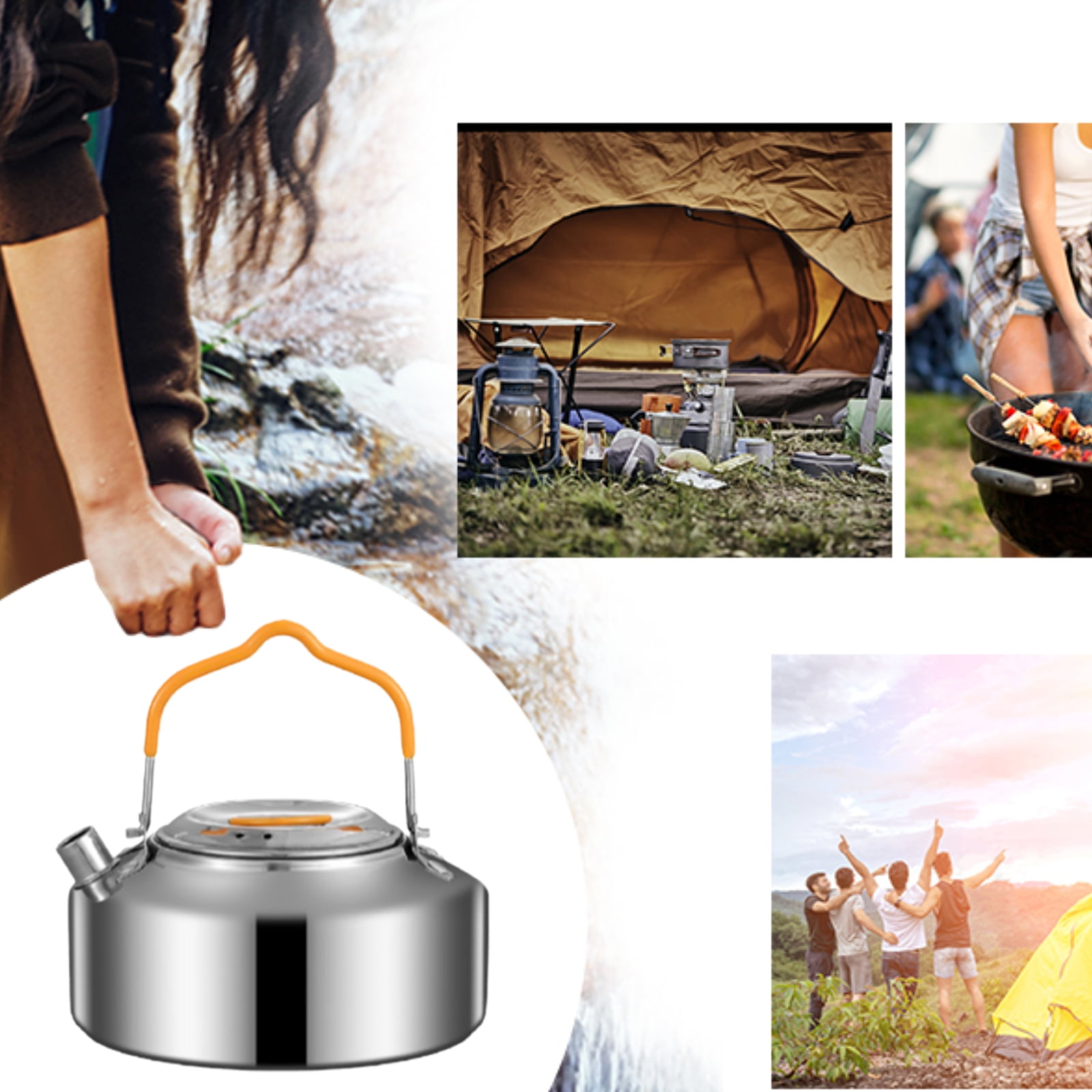 Heat Resistant Camping Kettle Stainless Steel Tea Kettle Teakettle Easy to  Clean Compact Tea Pot for Backpacking Campfire Outdoor Barbecue Black 