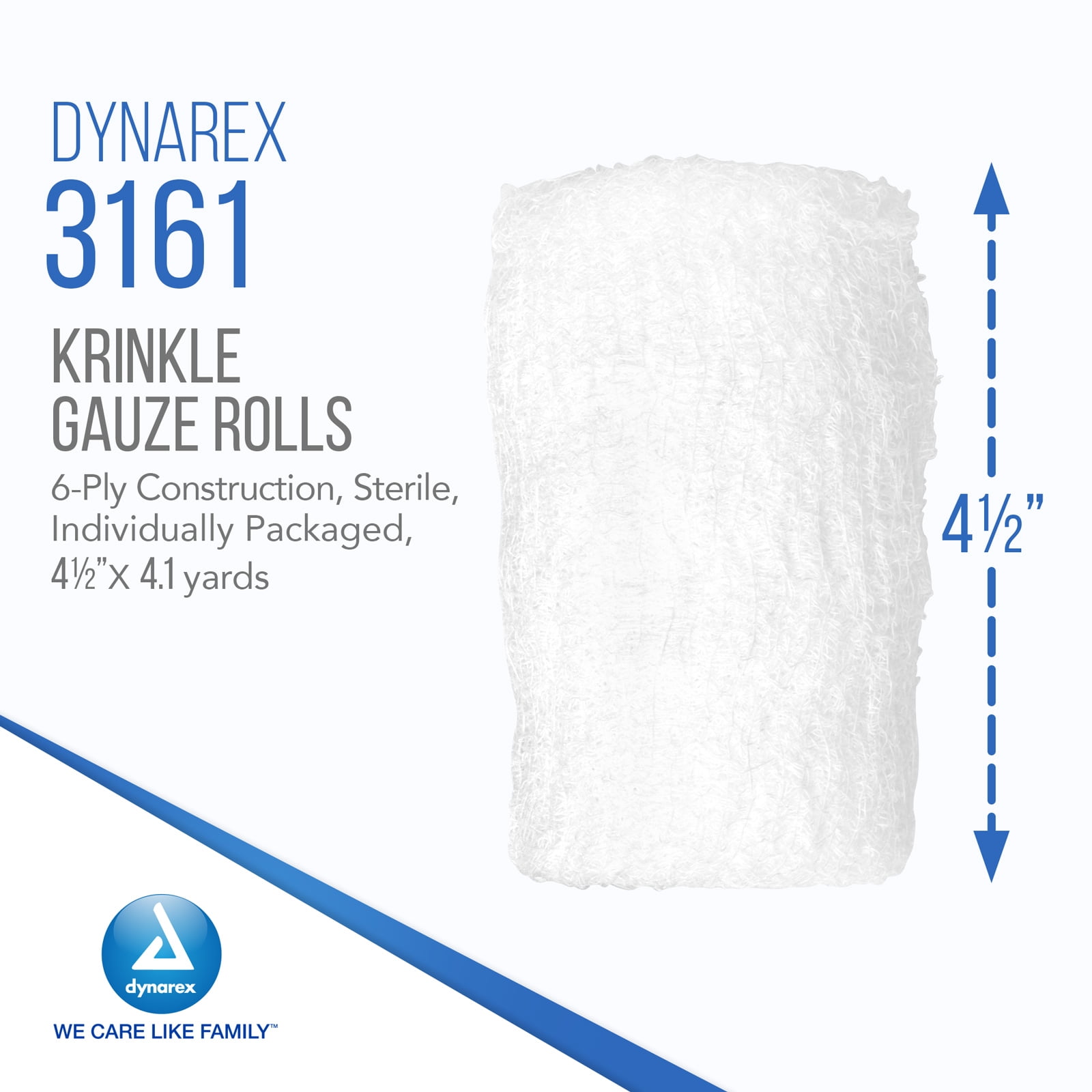 Dynarex Krinkle Sterile Gauze Rolls - Ultra-Absorbent Rolled Bandage Wrap for Wounds - First Aid Kit Supplies - 4.5" x 4.1 Yards, 6-ply - 100 per Case