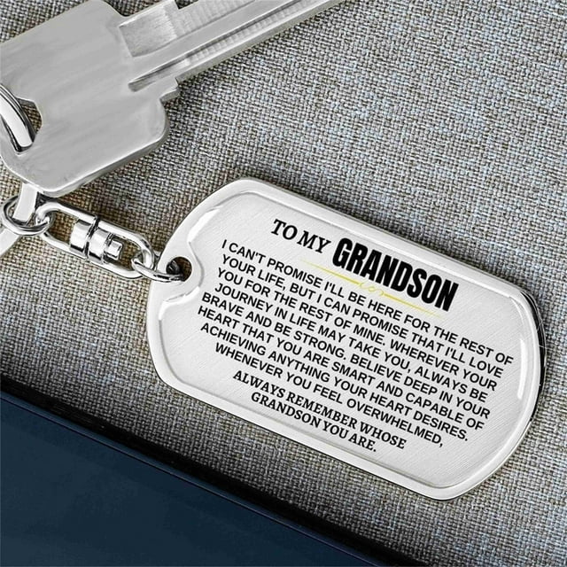 LSLJS Personalized To My Grandson Unique Keychain, Gift for Grandson Grandchild From Grandpa Grandma Remember Whose Grandchildren You Are, Home Accessories