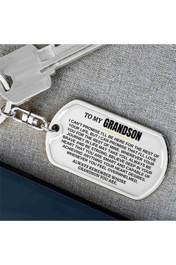 Personalized To My Grandson Unique Keychain, Gift for Grandson Grandchild from Grandpa Grandma Remember Whose Grandchildren You Are, Silver