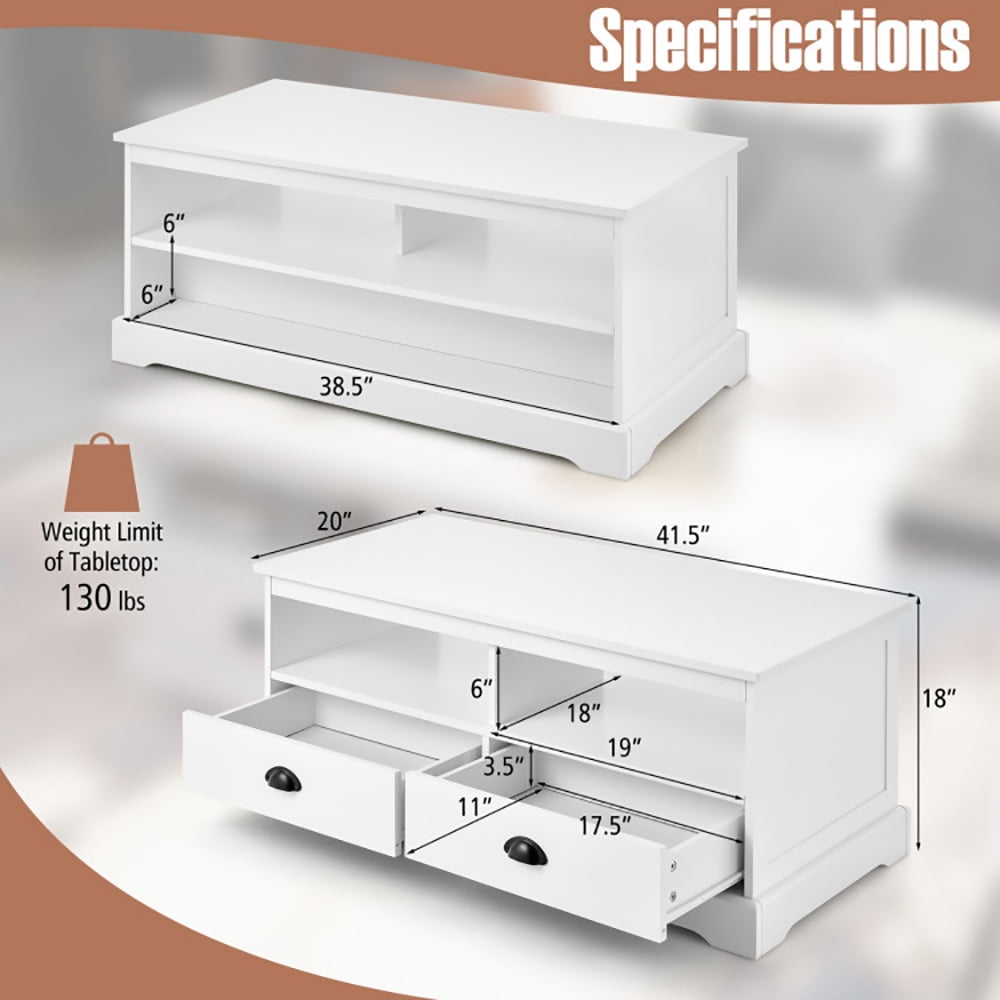 Finihen Coffee Table, Rectangular Coffee Table, Modern Coffee Table with Drawers and Open Cubies, for Living Room, Reception Room, Office, White Finihen Coffee Table, Rectangular Coffee Table, Modern Coffee Table with Drawers and Open Cubies, for Living Room, Reception Room, Office, White