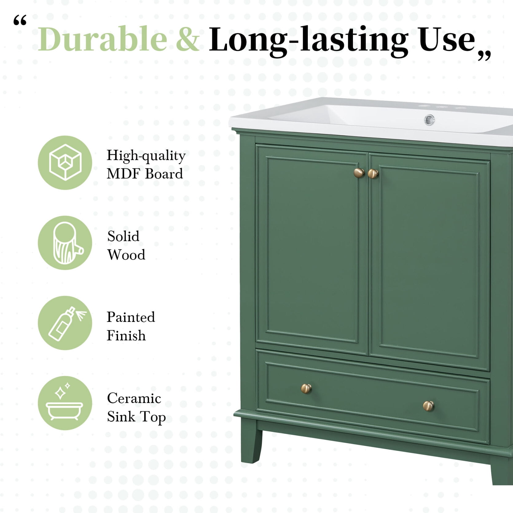 30" Bathroom Vanity Without Sink, Free Standing Wooden Bathroom Cabinet with Doors and Drawer, Multi-functional Under Sink  Storage Cabinet, Dark Green