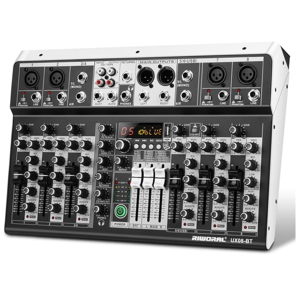 Mezclador de audio ALPOWL de 8 canales con 16 DSP USB Bluetooth +48V