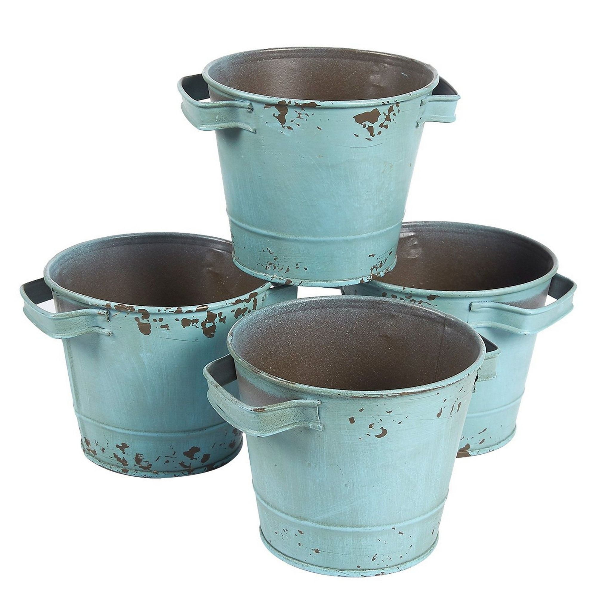 4Set Vintage Galvanized Planter Buckets Garden Bucket
