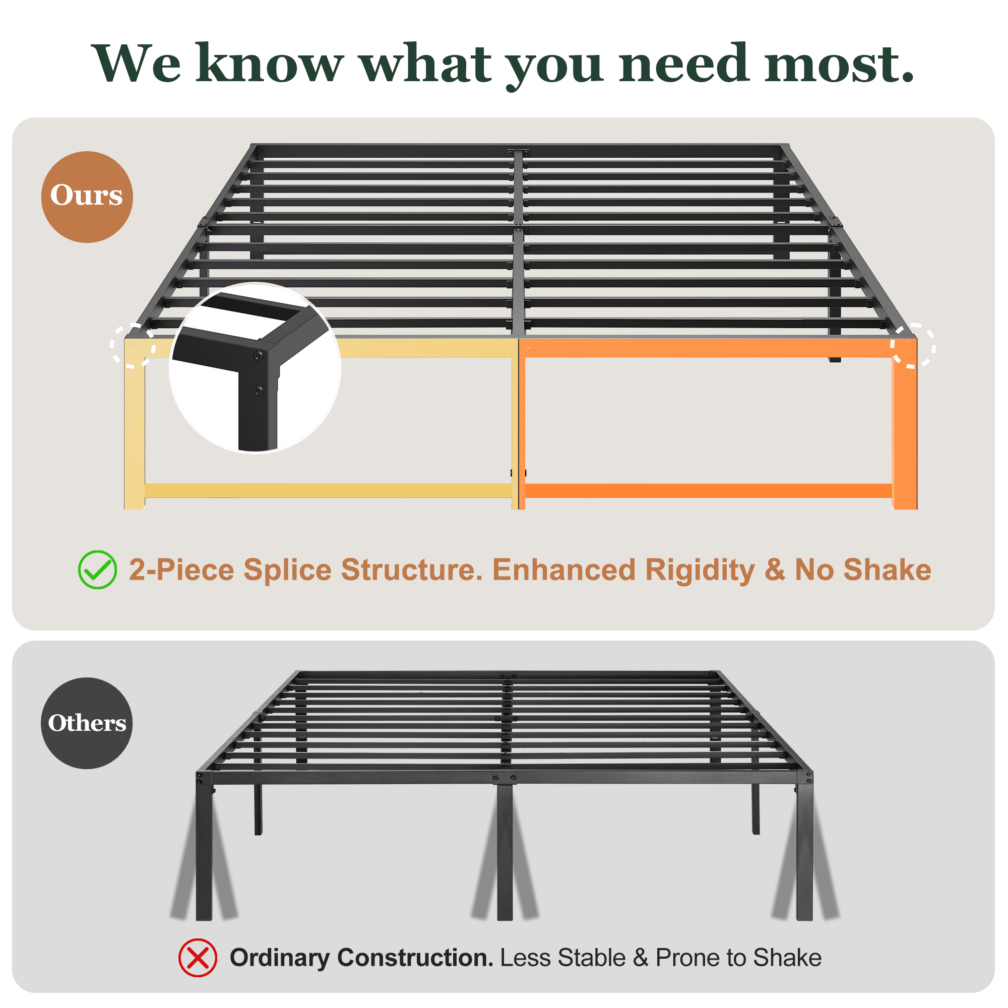 Amolife 14" Queen Size Bed Frame, Heavy Duty Metal Platform Bed with Under Bed Storage, 3500 lbs Capacity, Easy Assembly, Black