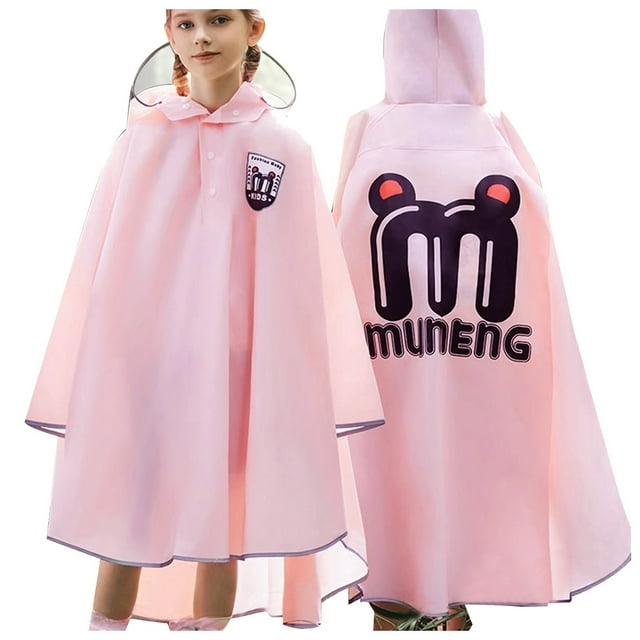 Liyamei Children's Raincoat Hidden Backpack Riding Rainwear Cartoon Print Long Medium Sized Children's School Poncho